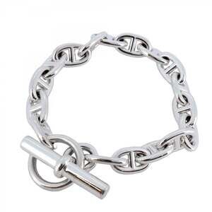 Hermes Hermès Chaine d'Ancre Bracelet, MM, 17 Links, Silver 925, Men's/Women's